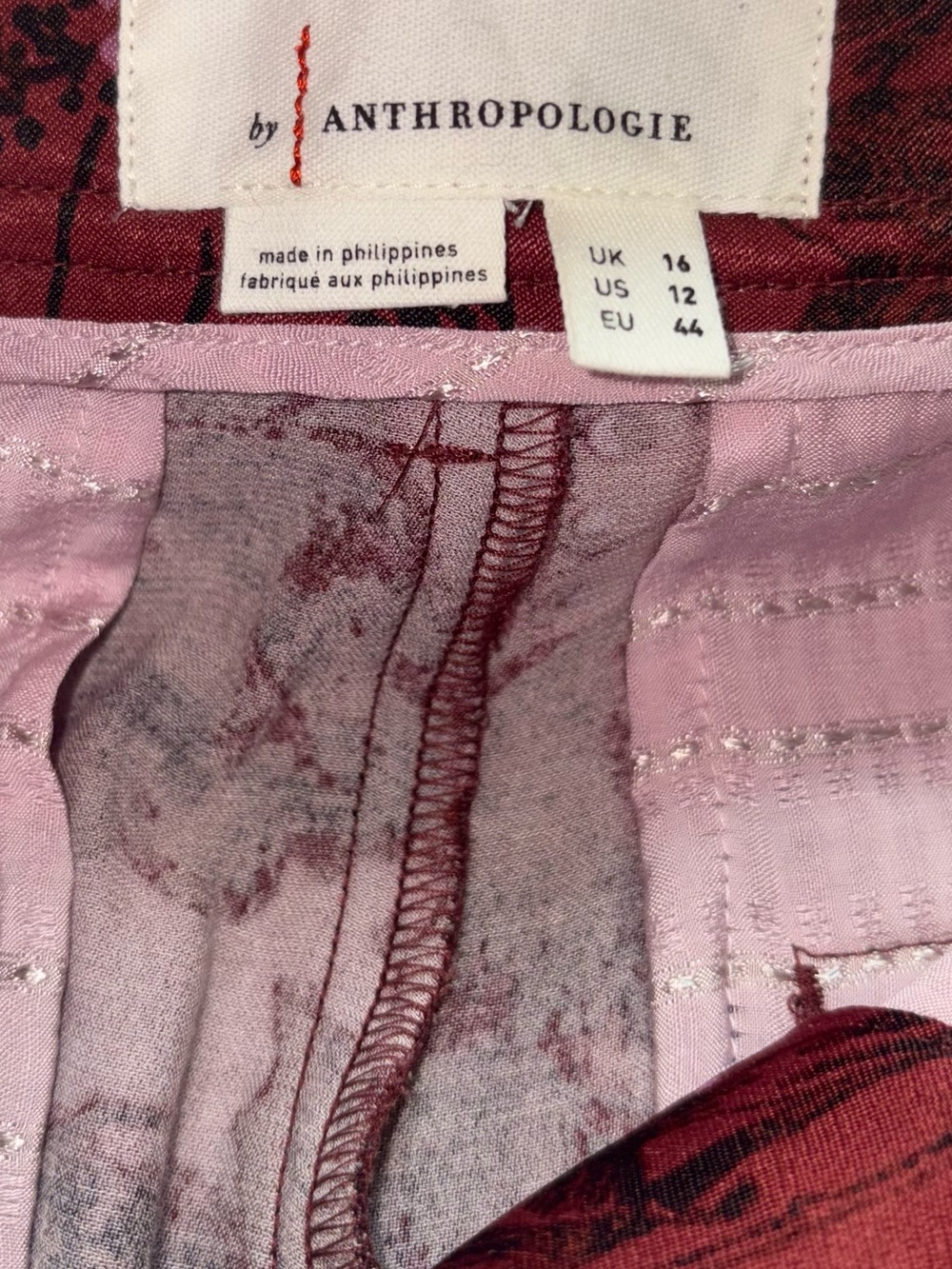 Anthropologie Printed Pleated Wide Leg Pants 12 Burgundy Black Floral - Picture 6 of 7